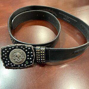 Christian Audigier Vintage Handmade Genuine Leather Belt (Silver Stud Effect)